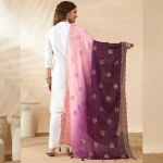 Women’s Pink Purple Chinnon Dupatta Dual Tone Embroidery Sequin Work Stole - Image 5