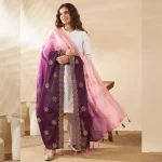 Women’s Pink Purple Chinnon Dupatta Dual Tone Embroidery Sequin Work Stole