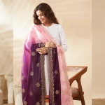 Women’s Pink Purple Chinnon Dupatta Dual Tone Embroidery Sequin Work Stole - Image 2