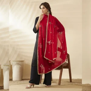 Women’s Red Chiffon Dupatta with Golden Sequin Work Festive Ethnic Scarf - Image 4