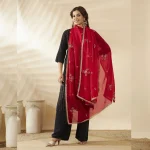 Women’s Red Chiffon Dupatta with Golden Sequin Work Festive Ethnic Scarf - Image 6