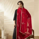 Women’s Red Chiffon Dupatta with Golden Sequin Work Festive Ethnic Scarf
