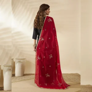 Women’s Red Chiffon Dupatta with Golden Sequin Work Festive Ethnic Scarf - Image 5