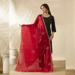 Women’s Red Chiffon Dupatta with Golden Sequin Work Festive Ethnic Scarf - Image 3