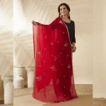 Women’s Red Chiffon Dupatta with Golden Sequin Work Festive Ethnic Scarf - Image 2