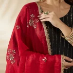 Women’s Red Chiffon Dupatta with Golden Sequin Work Festive Ethnic Scarf - Image 7