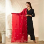 Women’s Red Georgette Dupatta with Arka Work Sequin Embroidery Scarf - Image 2