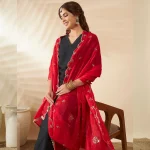 Women’s Red Georgette Dupatta with Arka Work Sequin Embroidery Scarf
