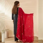 Women’s Red Georgette Dupatta with Arka Work Sequin Embroidery Scarf - Image 5