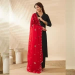 Women’s Red Georgette Dupatta with Arka Work Sequin Embroidery Scarf - Image 4