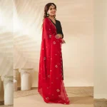 Women’s Red Georgette Dupatta with Arka Work Sequin Embroidery Scarf - Image 3