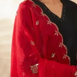 Women’s Red Georgette Dupatta with Arka Work Sequin Embroidery Scarf - Image 7