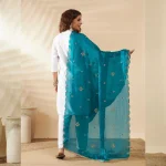 Women’s Teal Green Georgette Dupatta Arka Work with Sequin Stylish Scarf - Image 5