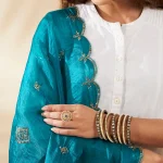 Women’s Teal Green Georgette Dupatta Arka Work with Sequin Stylish Scarf - Image 7