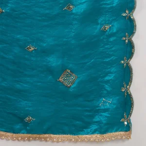 Women’s Teal Green Georgette Dupatta Arka Work with Sequin Stylish Scarf - Image 8