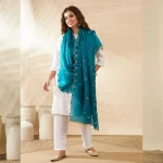 Women’s Teal Green Georgette Dupatta Arka Work with Sequin Stylish Scarf - Image 3