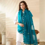 Women’s Teal Green Georgette Dupatta Arka Work with Sequin Stylish Scarf