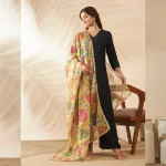 Women’s Yellow Organza Dupatta Floral Aari Embroidery Sequence Work Stole