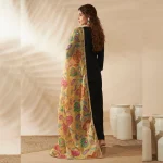 Women’s Yellow Organza Dupatta Floral Aari Embroidery Sequence Work Stole - Image 5
