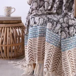 Beige And Black Boho Floral Hand Block Print Cotton Sofa Throw - Image 4