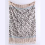 Beige And Black Boho Floral Hand Block Print Cotton Sofa Throw - Image 3
