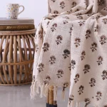 Beige & Brown Floral Hand Block Print Throw Blanket - Image 3