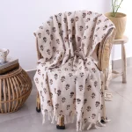 Beige & Brown Floral Hand Block Print Throw Blanket - Image 2
