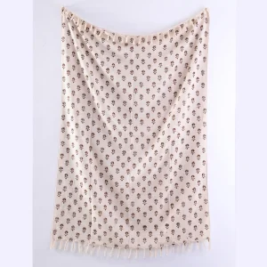 Beige & Brown Floral Hand Block Print Throw Blanket - Image 4