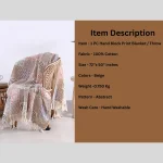 Beige Hand Block Print Cotton Throw Blanket with Tassels - Image 6