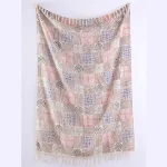 Beige Hand Block Print Cotton Throw Blanket with Tassels - Image 4