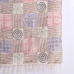 Beige Hand Block Print Cotton Throw Blanket with Tassels - Image 5