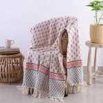 Beige & Red Floral Hand Block Print Throw For Home Decor
