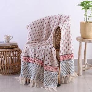 beige-red-floral-hand-block-print-throw-for-home-decor WT-271 (1) Beige & Red Floral Hand Block Print Throw For Home Decor
