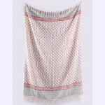 Beige & Red Floral Hand Block Print Throw For Home Decor - Image 3