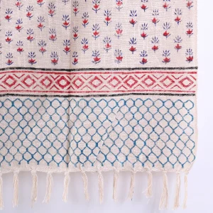 Beige & Red Floral Hand Block Print Throw For Home Decor - Image 5