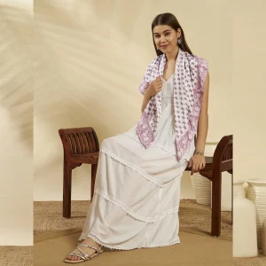 Daily Wear Purple Floral Cotton Wrap Square Scarf - Image 3