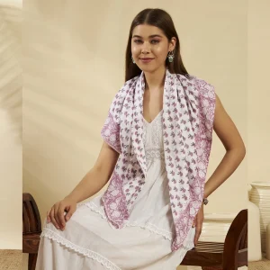 Daily Wear Purple Floral Cotton Wrap Square Scarf - Image 5