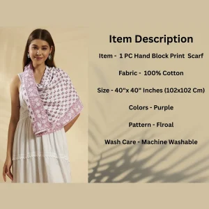 Daily Wear Purple Floral Cotton Wrap Square Scarf - Image 9