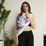 Elegant Floral Silk Scarf White and Pink Printed Crepe Silk Wrap for Women
