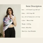 Elegant Floral Silk Scarf White and Pink Printed Crepe Silk Wrap for Women - Image 10