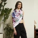 Elegant Floral Silk Scarf White and Pink Printed Crepe Silk Wrap for Women - Image 5