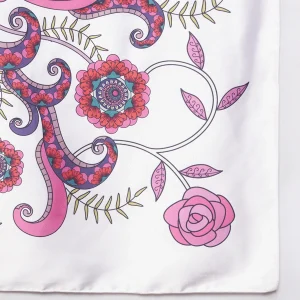 Elegant Floral Silk Scarf White and Pink Printed Crepe Silk Wrap for Women - Image 9