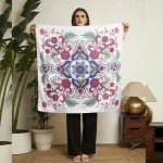 Elegant Floral Silk Scarf White and Pink Printed Crepe Silk Wrap for Women - Image 7