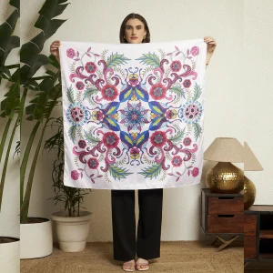 Elegant Floral Silk Scarf White and Pink Printed Crepe Silk Wrap for Women - Image 7