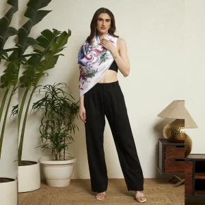 Elegant Floral Silk Scarf White and Pink Printed Crepe Silk Wrap for Women - Image 4