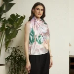 Elegant Jungle Theme Silk Scarf Floral and Panther Print Square Wrap
