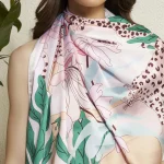Elegant Jungle Theme Silk Scarf Floral and Panther Print Square Wrap - Image 8