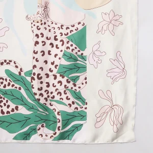 Elegant Jungle Theme Silk Scarf Floral and Panther Print Square Wrap - Image 9