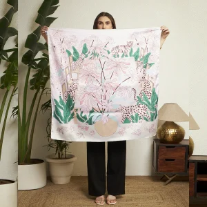 Elegant Jungle Theme Silk Scarf Floral and Panther Print Square Wrap - Image 7