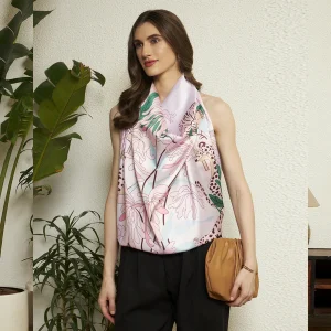 Elegant Jungle Theme Silk Scarf Floral and Panther Print Square Wrap - Image 5